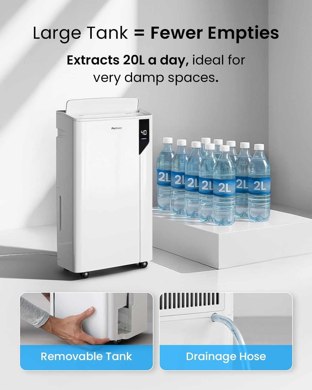 Pro Breeze® Deumidificatore Intelligente 20L/Die con Wi-Fi Sensore di Umidità Filtro a Carboni Attivi per Muffa e Umidità Modalità Bucato – per Casa Ufficio Camera da Letto