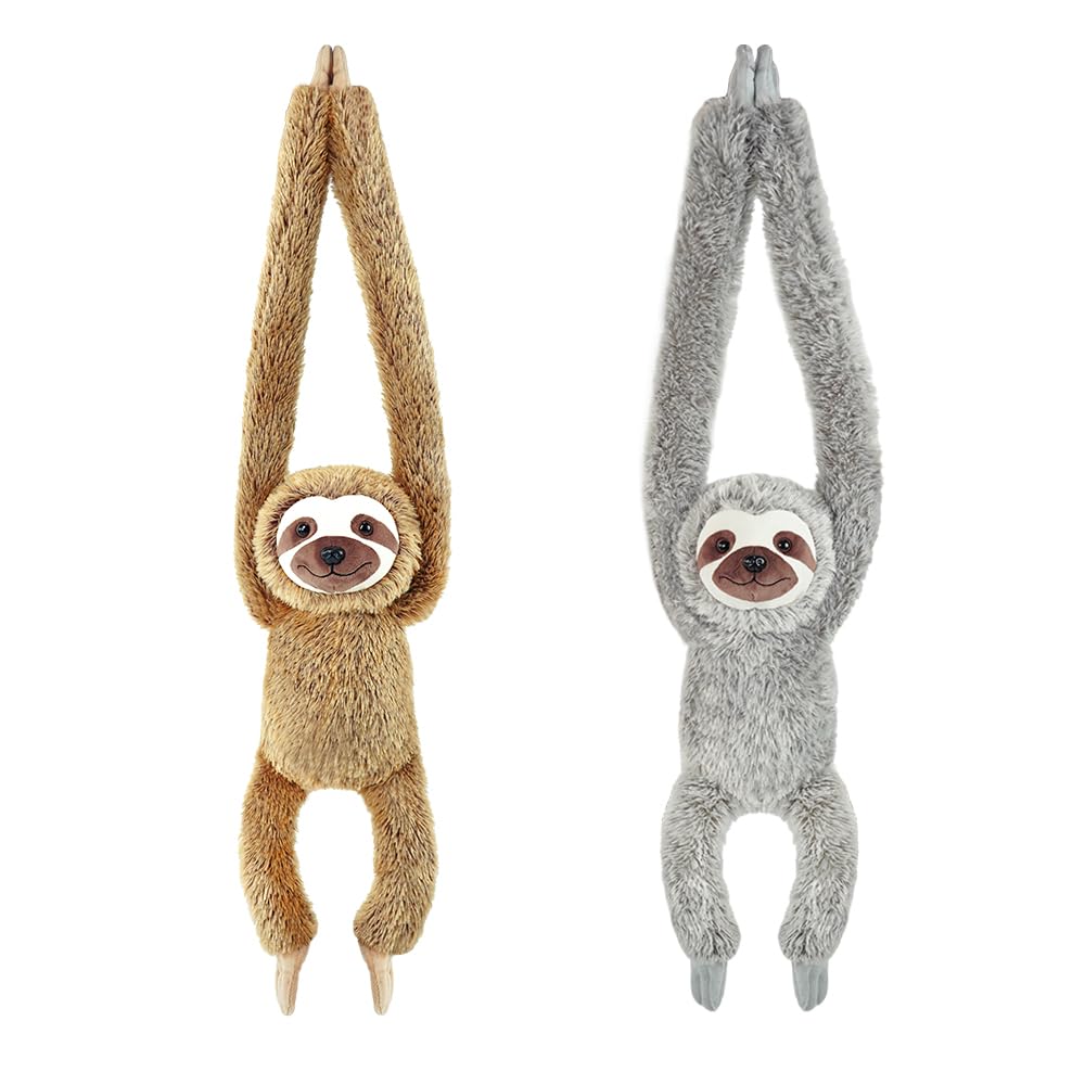 Hanging Sloth Stuffed Animals,2pcs Grey Sloth Brown Sloth Plush Toys Curtain Buckle for Decoration,22 inches Lemur Stuffed Jungle Animals for Kids
