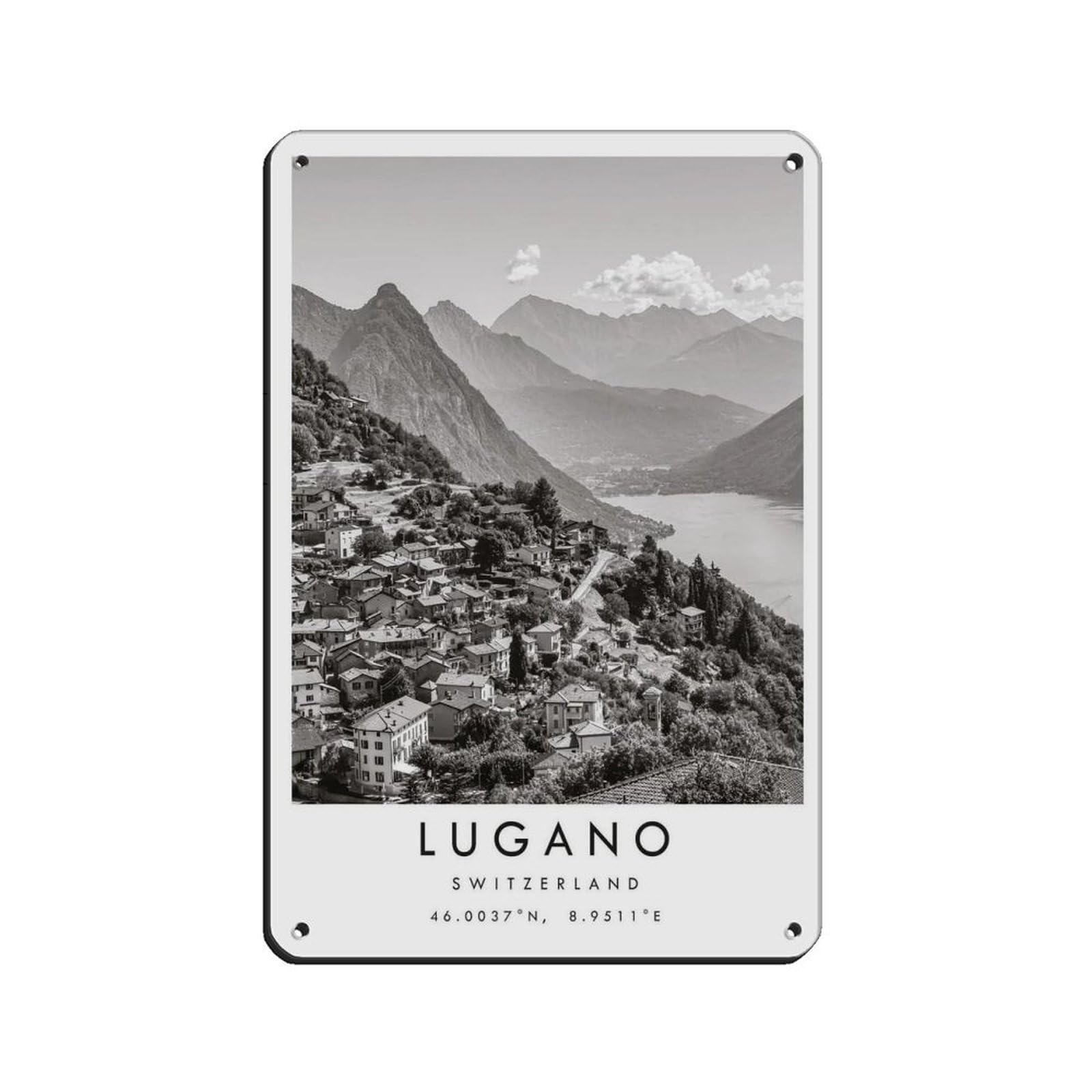Lugano Travel, Switzerland Poster（8） Retro Poster Metal Tin Sign Chic Art Retro Iron Painting Bar People Cave Cafe Family Garage Poster Wall Decoration 8x12inch(20x30cm)
