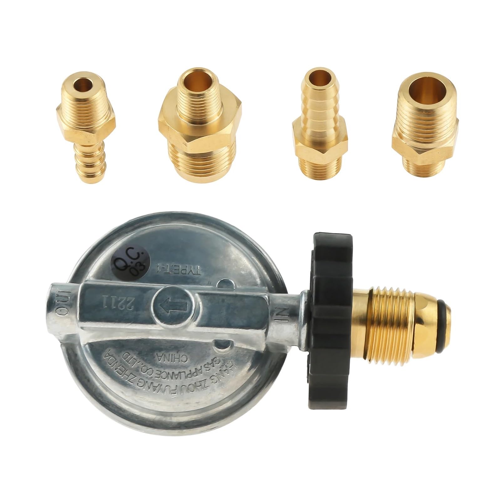 Kit de válvula reguladora propano Ajustable Alta presión for Servicio Tanque Gas LP, Conector Manguera 5/16" y 1/4"