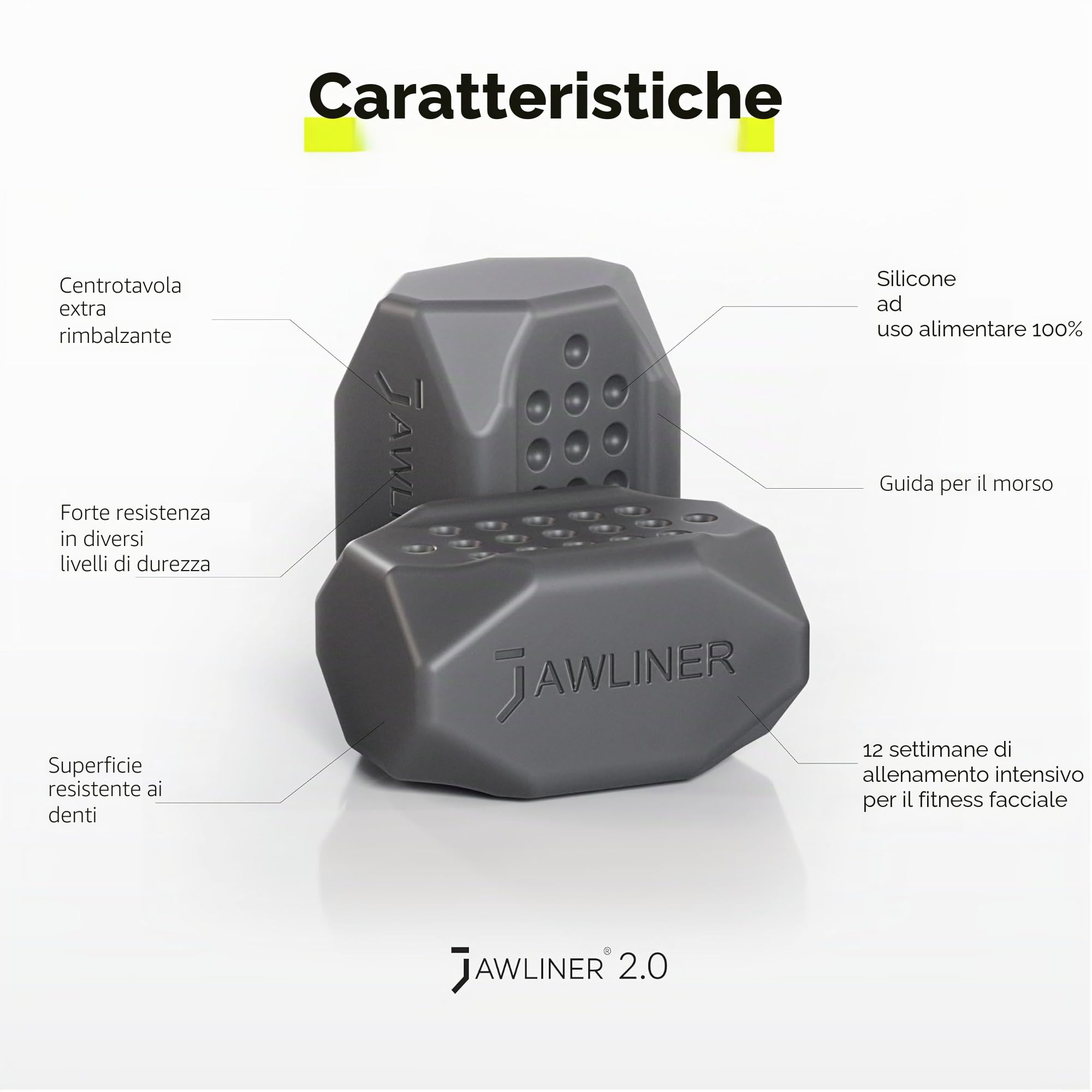 Jawliner® Set di esercizi per mascella, per uomini e donne, con 3 livelli di resistenza, riduttore per doppio mento, 100% silicone per uso alimentare, modellatore per viso e collo e rafforzatore della