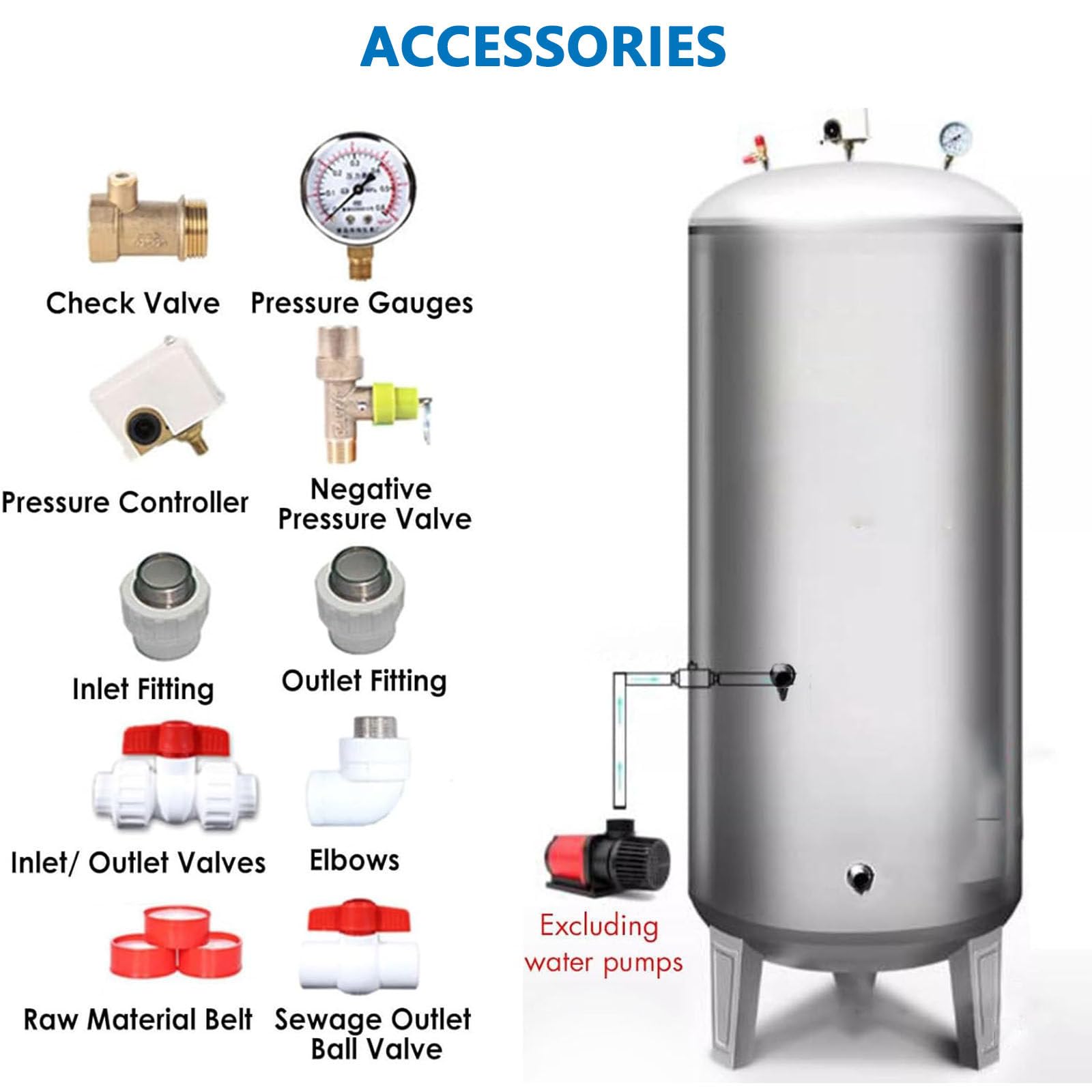 Vaso de expansión Acero Inoxidable 60 100 160 200 250 300L 60L | Suministro Automático de Agua al Sótano,Vaso de expansión Tanque de presión de agua para bomba de agua/pozo