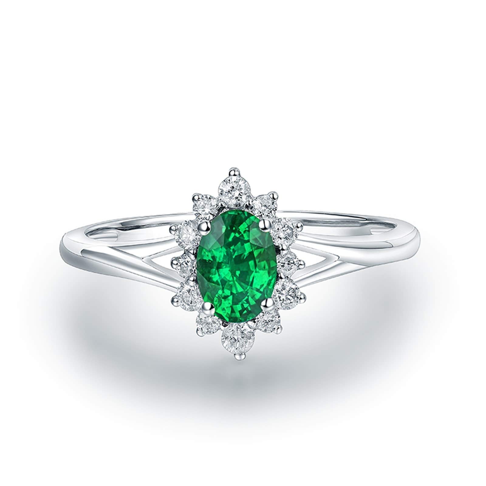 Anillos de piedras preciosas para mujer, oro de 18 quilates/plata de ley 925 con forma de flor con esmeralda creada en laboratorio, anillo de compromiso de 1 quilate, esmeralda sintética Cubic Zirconia