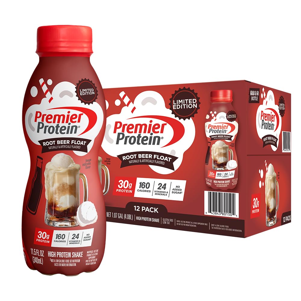 Premier Protein Shake, Limited Edition Root Beer Float, 30g Protein, 1g Supar, 24 Vitamins & Minerals, Nutrients to Support Immune Health, 11.5 oz, 12 Pack - Artwork Case, Packaging May Vary