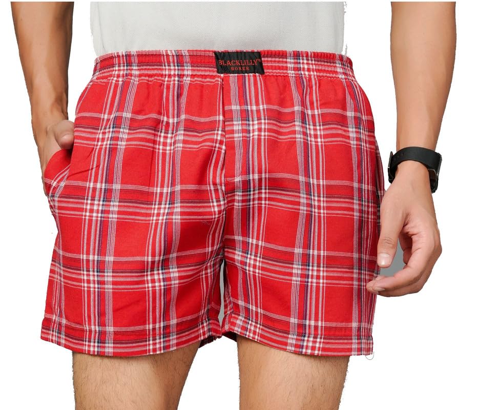 Men's Check Relaxed Fit Cotton Boxer Shorts with Single Pocket-picture-50