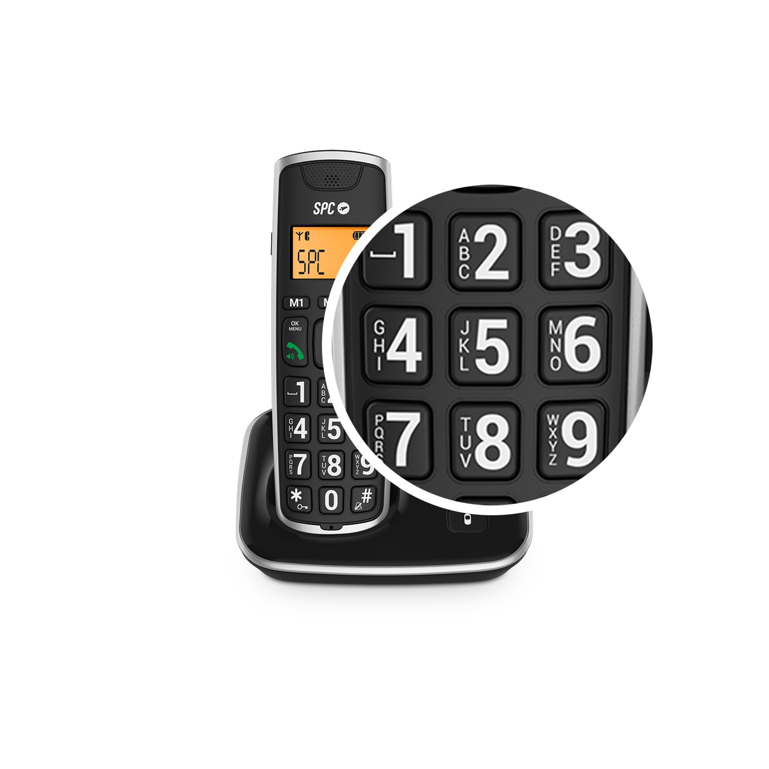 SPC Comfort Kaiser Duo – Telefono cordless Duo per anziani con tasti e numeri XL, Suono Extra-amplificato, 2 Memorie Dirette, Agenda e Vivavoce | 2 cordless, tasti e numeri molto grandi, audio extra amplificato, 2 memorie rapide, compatibile con apparecch