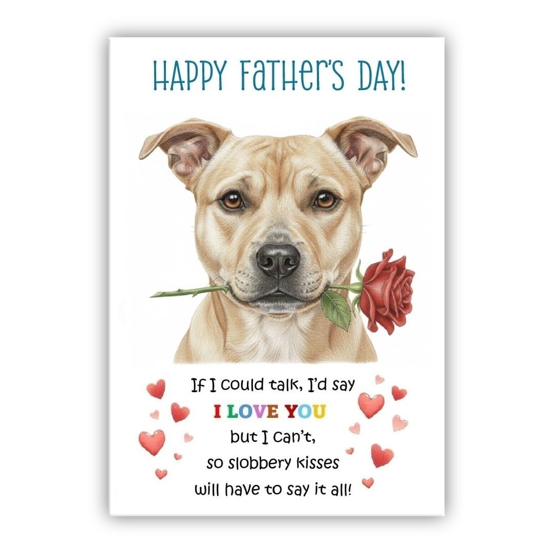 Father’s Day Card From the Dog. Adorable Fathers Day Pet Card. Many Breeds Available. (• Staffordshire Bull Terrier beige – Staff terrier – Staffy)