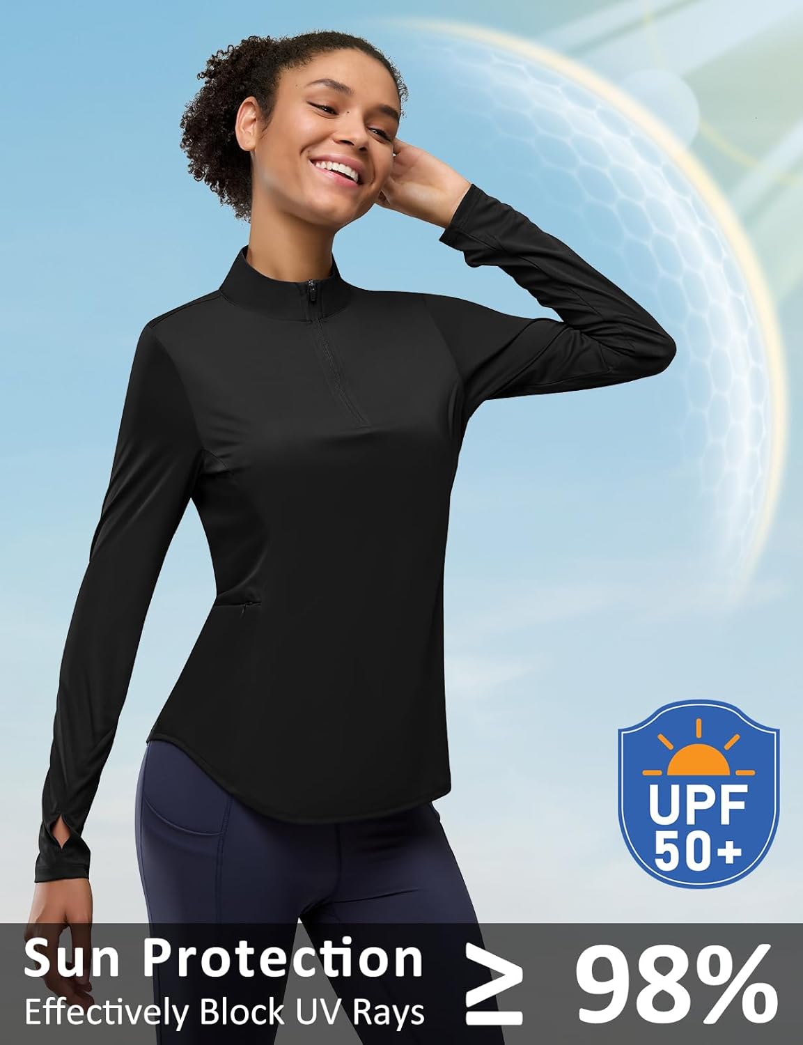 Women's 1/4 Zip Shirts with Zip Pockets UPF 50+ Sun Protection Pullover Long Sleeve Quick Dry Swim Shirt - Image 3