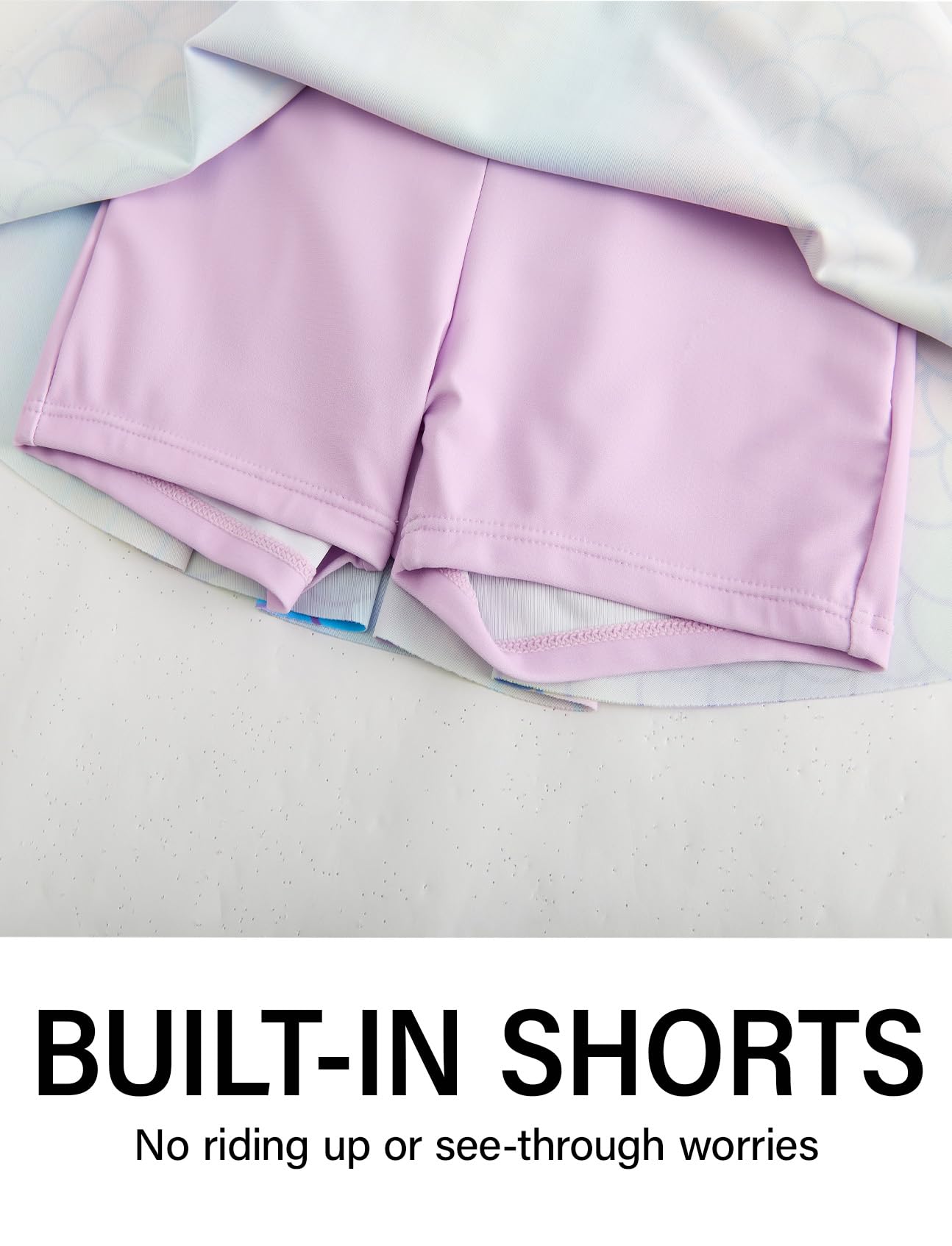 JiAmy Conjunto de traje de baño para niñas, camiseta de manga corta con pantalones cortos de natación con falda, degradado de escamas de peces, traje de baño de playa para niños de 3 a 8 años