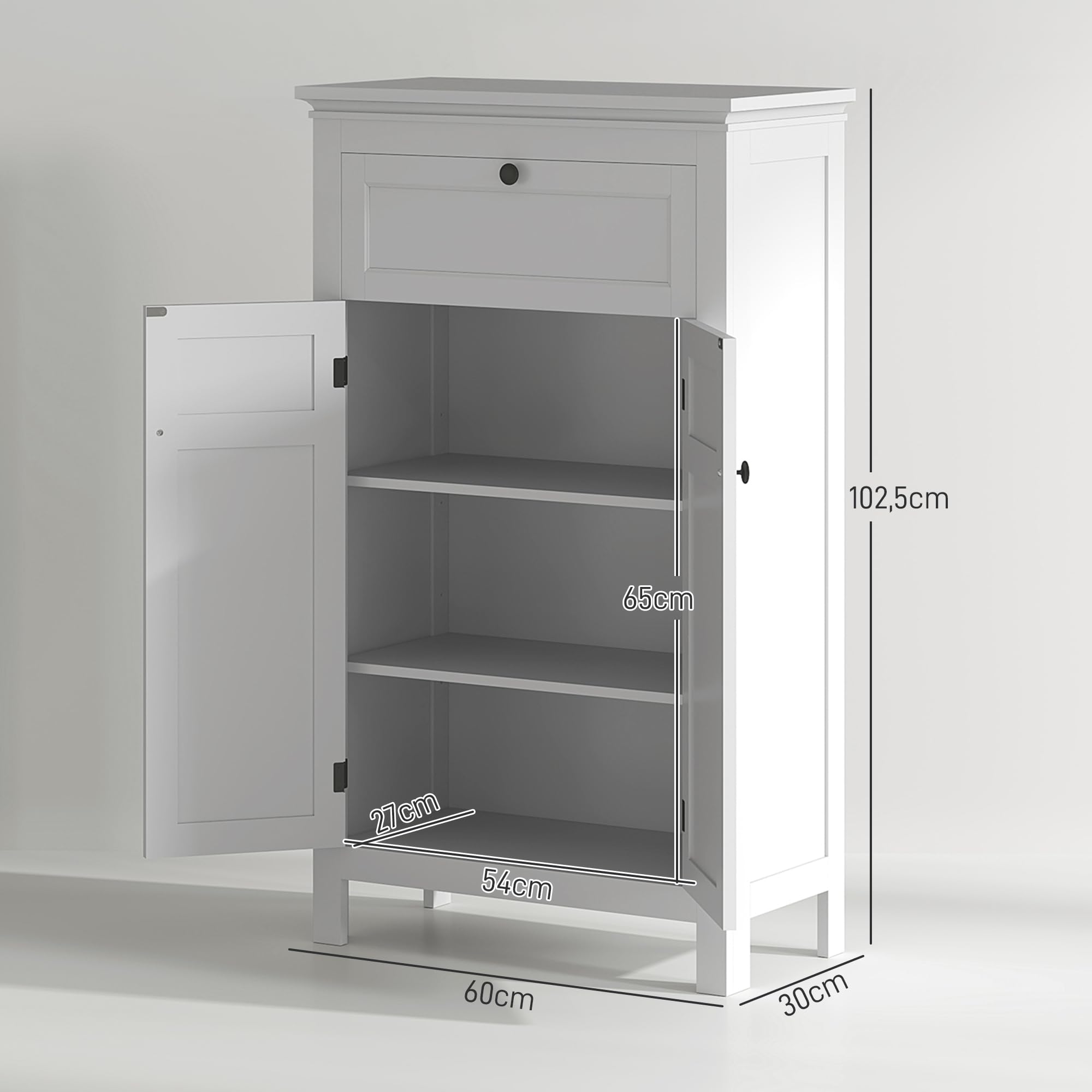 HOMCOM Columna de Baño Armario Alto 2 Puertas Cajón 60x30x102,5 cm Blanco | Estantes Ajustables, Diseño Moderno