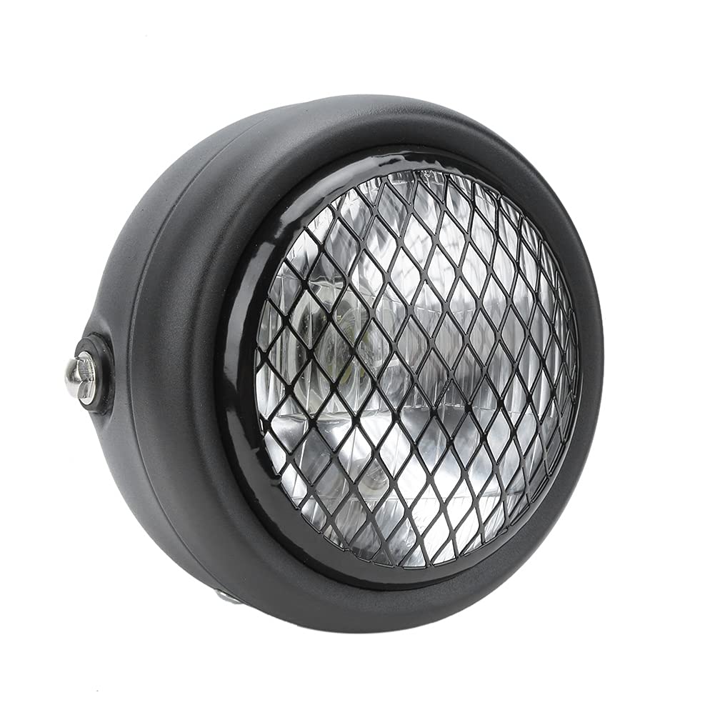 Faro anteriore retrò universale per moto DC12V, faro anteriore a fascio alto/basso impermeabile con lente in vetro curvo, custodia in ferro per CG125 GN125 ((Guscio nero e copertura bianca))