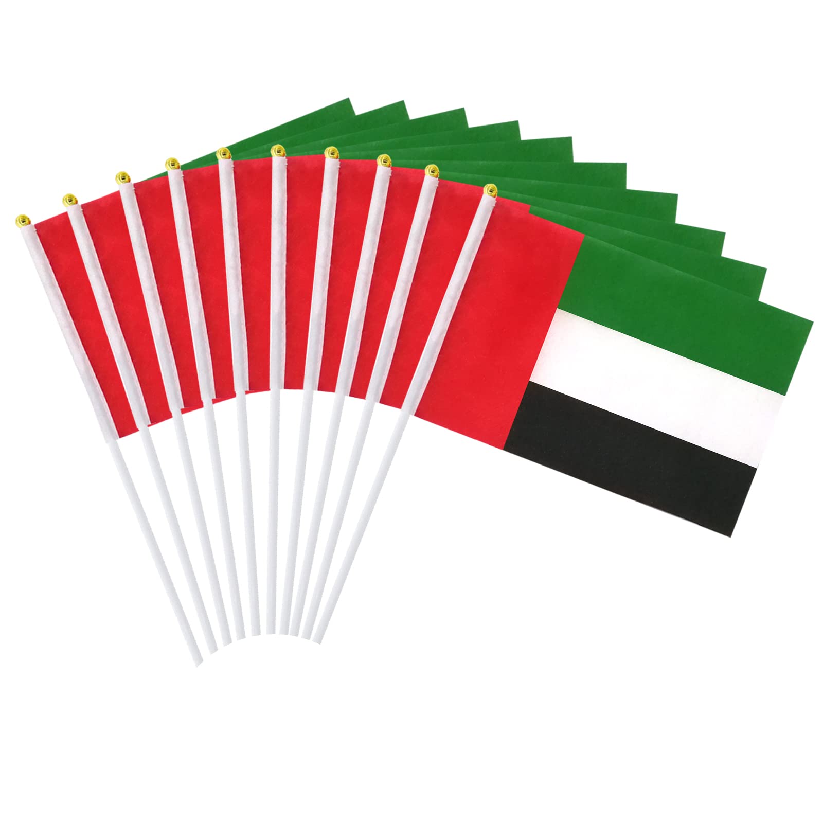 UAE Small Handheld Flags on Stick Hand Waving Mini Flag 8x11 Inch with Solid Pole Spear Top National Day Party Supplies 10Pack