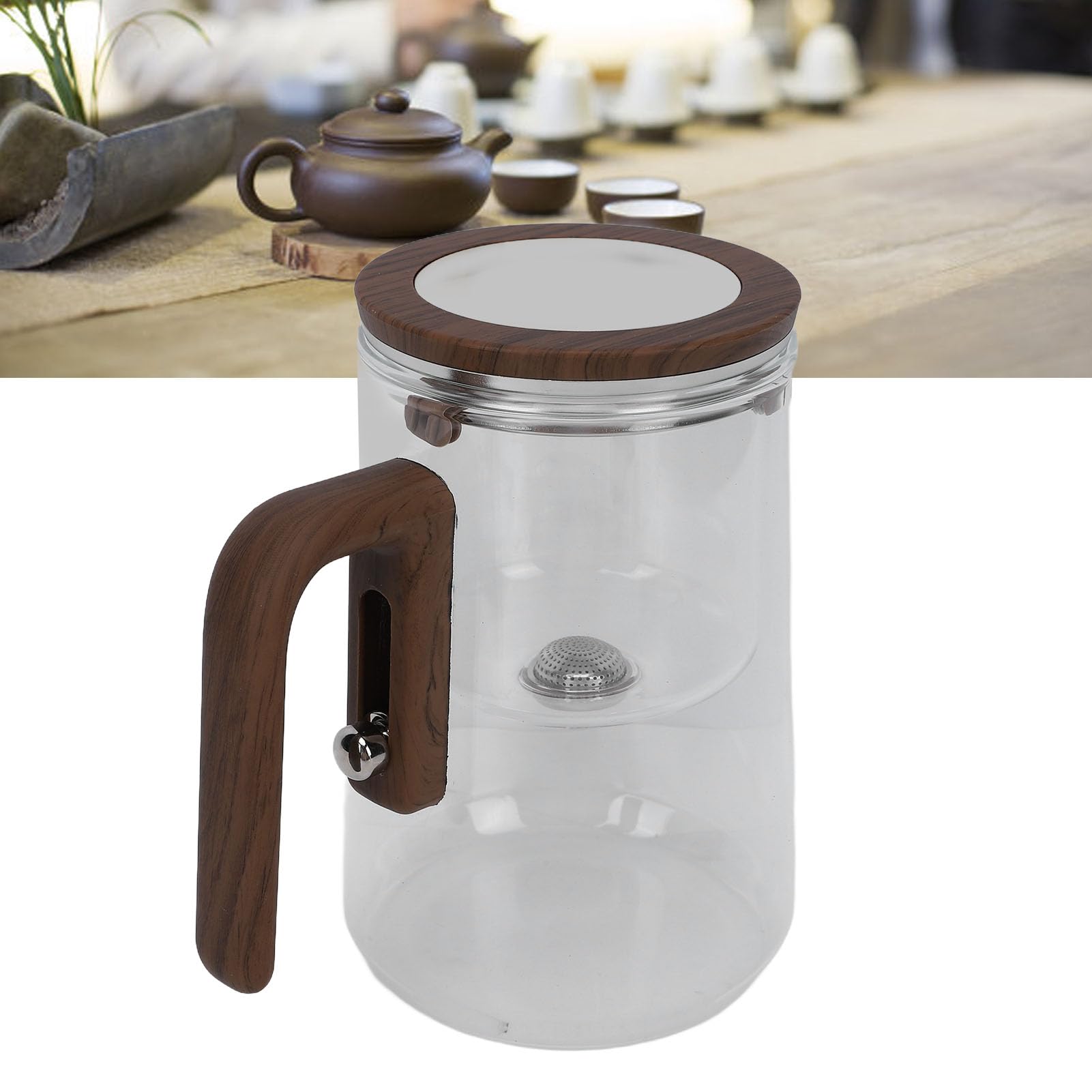 Yosoo Health Gear Szklany Dzbanek do Herbaty, Przezroczysty 800ml z drewnianą rączką, Idealny do Parzenia Gorących i Zimnych Napojów w Domu lub Restauracji