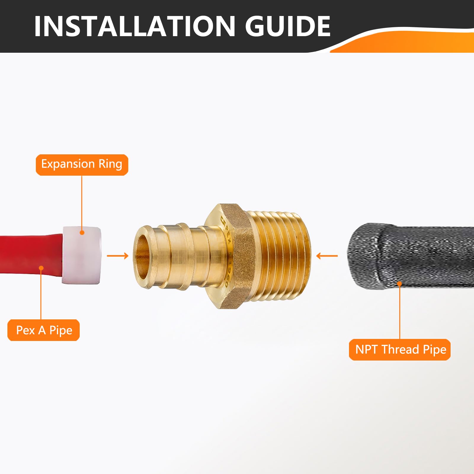 HeSun Paquete de 10 accesorios Pex A, adaptador de rosca macho de expansión Pex de 1,27 cm, NPT macho de 1,27 cm x adaptador de expansión Pex de 1,27 cm, ASTM F1960