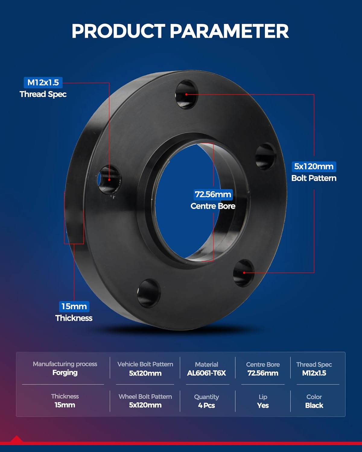 KAX 5x120 Wheel Spacers,15mm 5 Lug Hub Centric Wheel Spacers fit for 328i, 325i, X1, 335i, 328xi, Z3, 330i, Z4, 528i, 325Ci, 323i, 330Ci, 530i, with M12x1.5 Studs 72.56mm Hub Bore,4pcs
