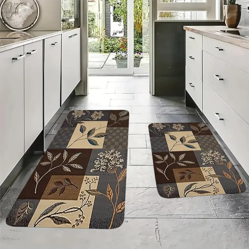 Image of Roslen Non Slip Kitchen Mats for Floor Set of 2, Anti Fatigue Memory Foam Standing Mats for Cooking & Sink, Soft Waterproof Cushioned Rugs, Absorbent Rugs for Kitchen, Office, Sink, Balcony