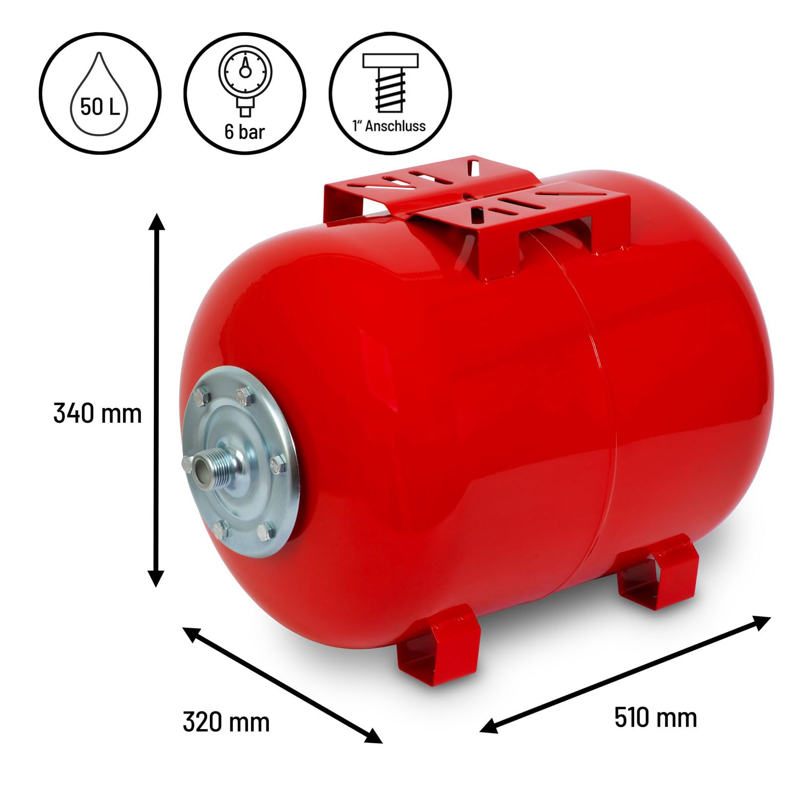 EBERTH Réservoir à Vessie Sous Pression 50L, 6 Bar, Raccordement 1 Acier Inoxydable Paroi 9mm