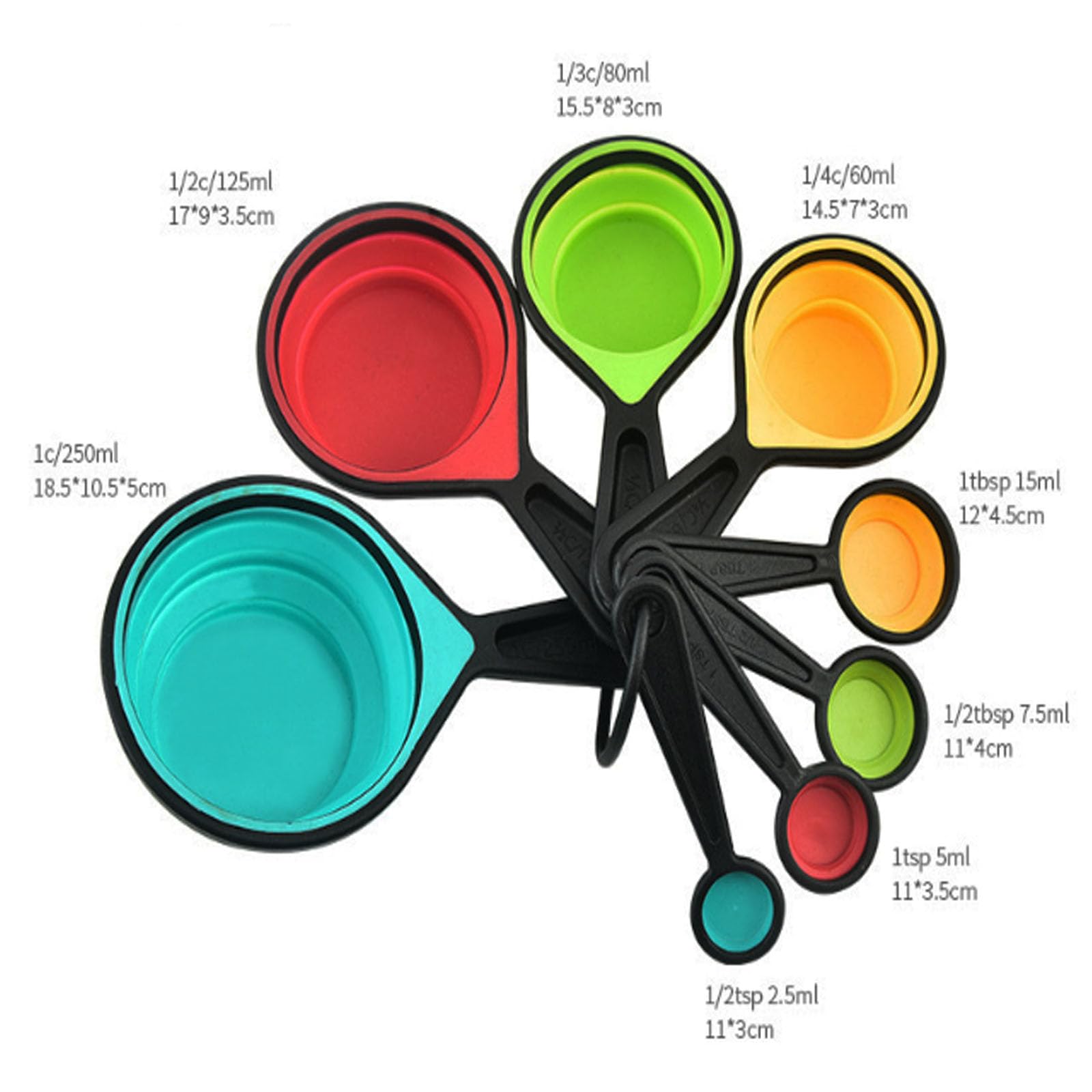 VUFVOID 8pcs Collapsible Silicone Measuring Cups and Spoons Set Adjustable Measuring Cup Camper Kitchen Accessories Measure Cups and Spoons Set