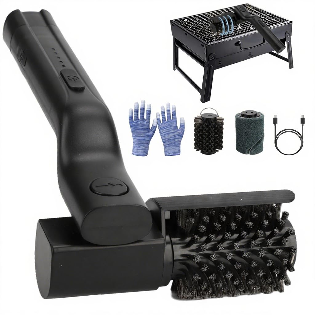 Spazzola Elettrica per Barbecue, Pulisci Griglia BBQ Elettrico Ricaricabile e Senza Fili con 2 Velocità e 2 Testine, Spazzola Barbecue Elettrica, Accessori Completi Regalo Appassionati Grigliate
