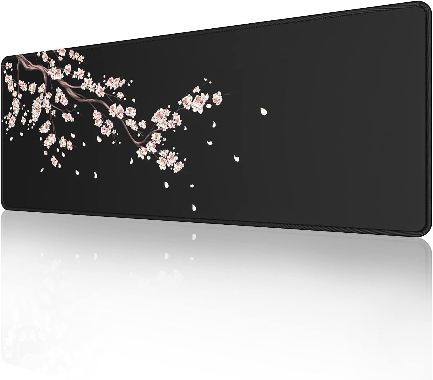 NimbusNote Japanese Plum Blossoms Black Mouse Pad, Extended Large Desk Mat 31.5×11.8 Inch, Non-Slip Rubber Base, Smooth Cloth Surface, Stitched Edges Gaming Mousepad for Office & Computer Setup (XL)