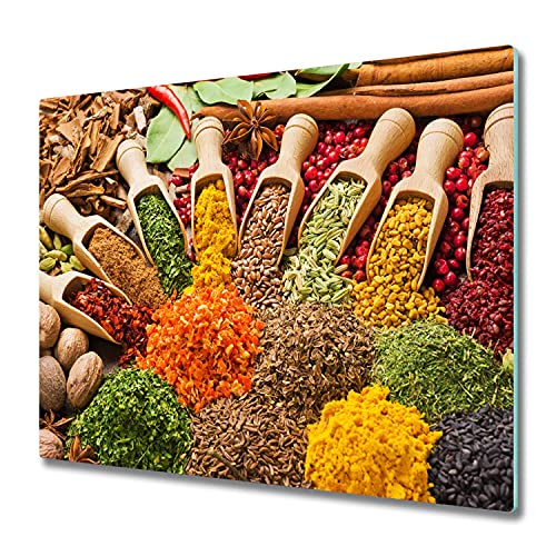 Tulup Planche À Découper 60x52cm Verre Trempé Cuisine Couvercle Cuisinière à Induction Protection Plaque Panneau de Protection - épices colorées Cover