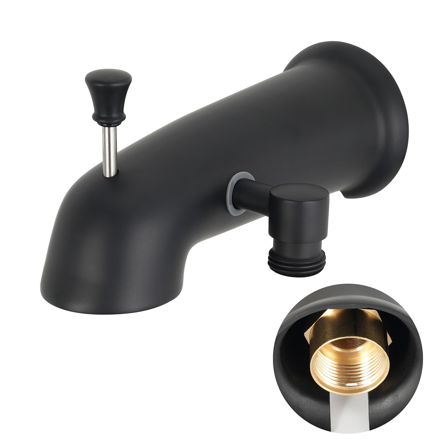 Beccuccio per Vasca con deviatore, Nero Opaco, Tubo IPS da 1/2" o 3/4", Rubinetto per Vasca, Rubinetto di Ricambio per Doccia, Bagno YGLT-Nero-01