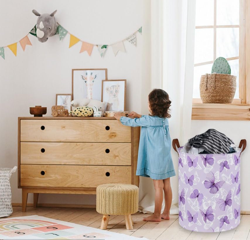 Image of Kids Laundry Hamper,Butterfly Laundry Basket Collapsible Girls Storage Baskets for Home Decor,Office,Toy Organizer,(Purple Butterfly