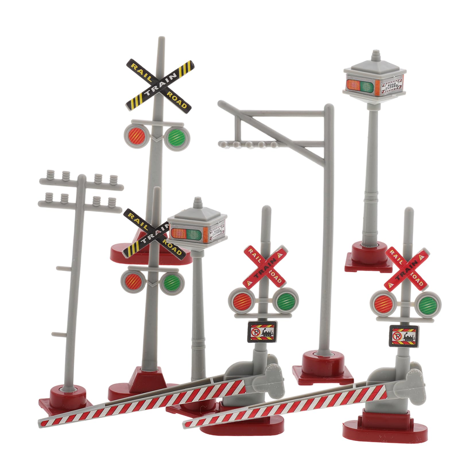 Angoily 8pcs Model Train Traffic Lights Mini Signal Lights for Train Accessories Realistic Crossing Sign Models for DIY Railroad Scene