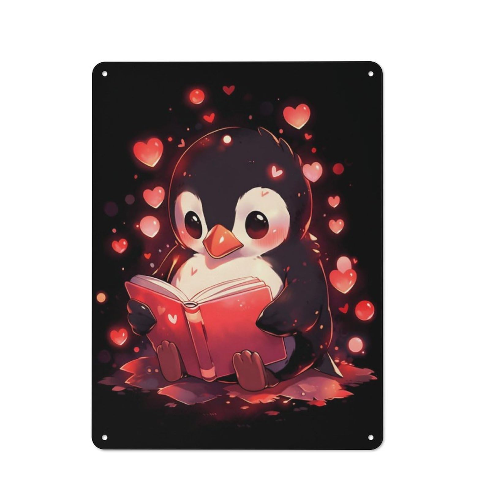 Junmoney Penguin Hearts Books Vintage Tin Sign 40X30cm With For Guest Room Or Hallway, For Vintage Wall Decor Fans, For Themed Room Decoration