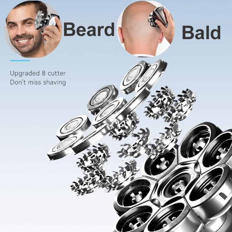 Afeitadora eléctrica for cabeza calva, cortadora de pelo flotante de 8 cuchillas, resistente al agua, de metal, recargable for hombres.,Maquinillas de afeitar