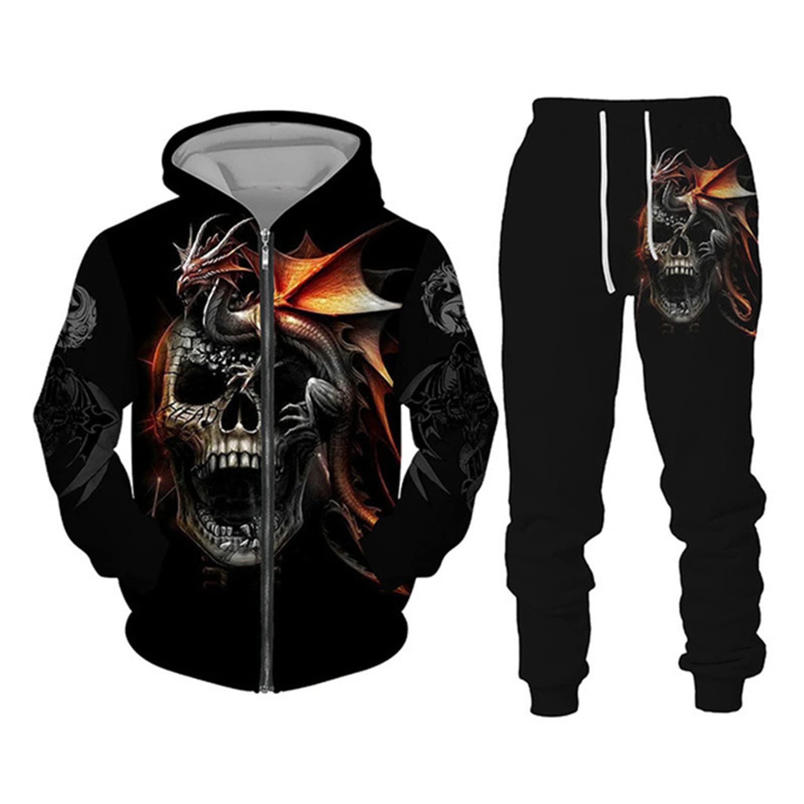 Wavotiq Men's # 3 Tracksuit Two Piece Set Viking Dragon 3D Printed Hoodie And Joggers Set Fashion Zip Up Sportswear Set