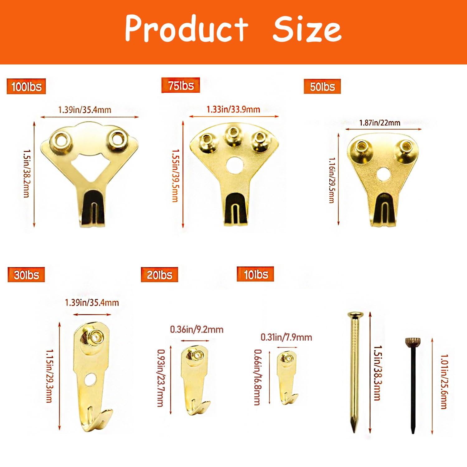 Cielasis Bilder-Aufhängeset Gold – 100 Teile, Für 13,6 Kg & 22,7 Kg, Für Gipskarton & Holzwände