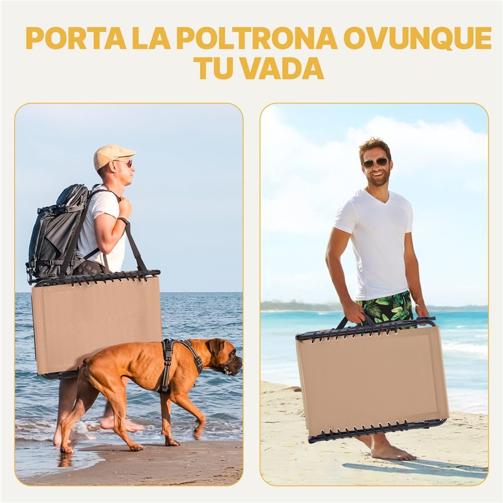 Yaheetech Lettino Sdraio Pieghevole Regolabile in 5 Posizioni per Esterno Giardino Spiaggia Campeggio con Poggiatesta e Tasca, 189 x 57 x 34 cm, Colore Beige