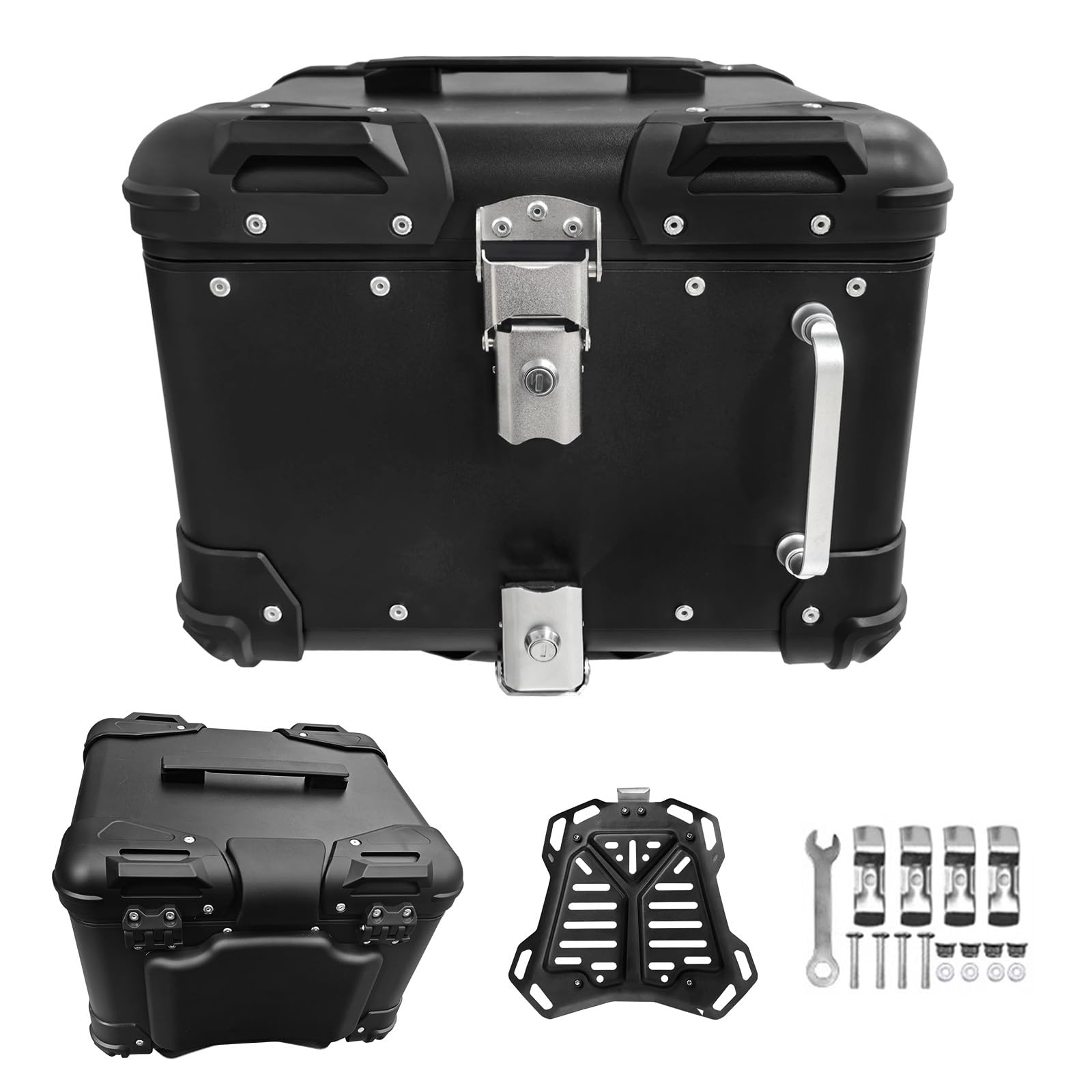 Top Case Moto avec dosseret,Coffre supérieur 40L 45L pour Moto,Valise arrière pour Moto,Coffres Moto pour Rangement Casques,Coffre en Aluminium Noir/Blanc avec Dossier(Black,40 L)