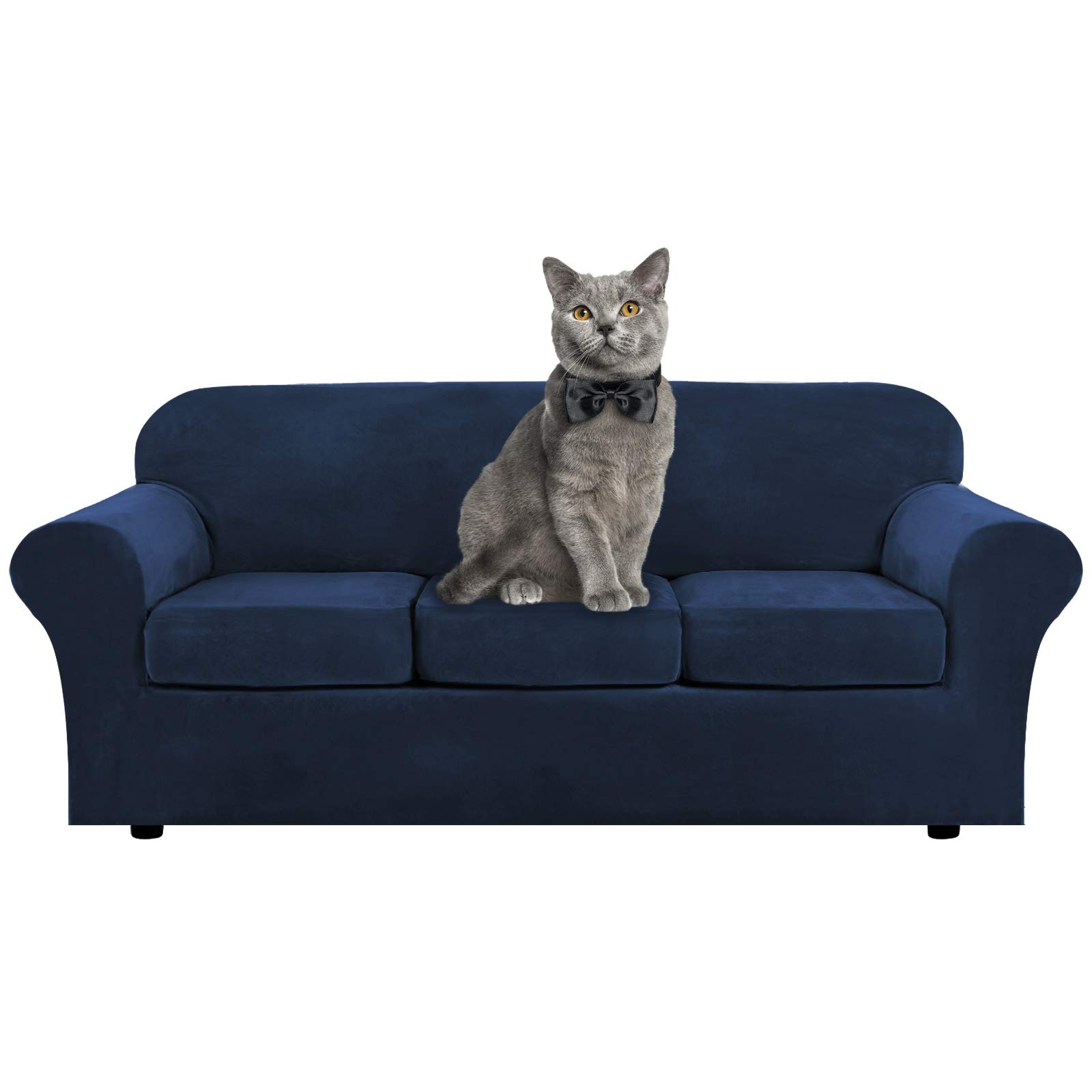 ele ELEOPTIONStretch Sofa Cover, Velvet Sofa Throw with 3 Seat Cushion Covers, Couch Cover for Sofa with Cushion, Luxury Thick Sofa Cover with Non-Slip Straps, Furniture Protection