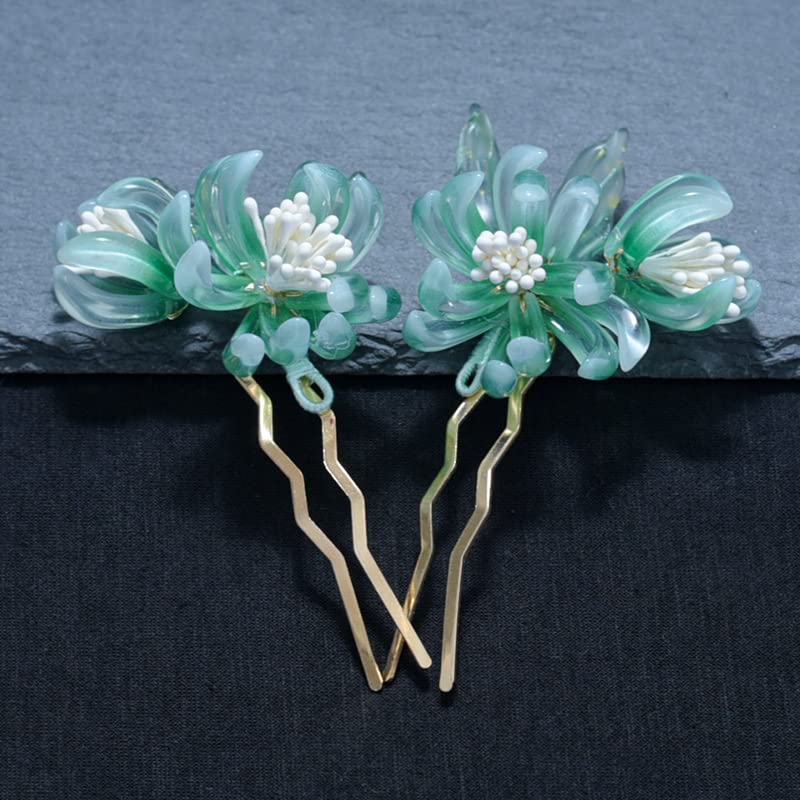 Miniatura 3 de Equinox Flower Horquilla china Hanfu y estilo retro con resina hecha a mano, accesorios para el cabello para mujeres y niñas (verde)