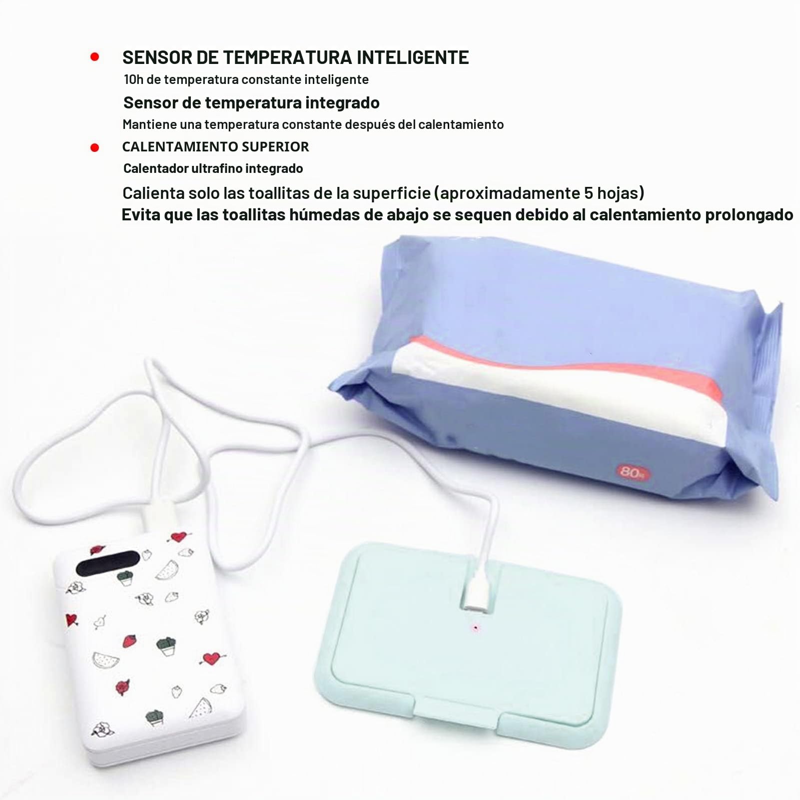 Calentador de Toallitas para Bebés, Calentador de Toallitas para Bebés, Portátil, Calentamiento Uniforme, Temperatura Constante, Toallita USB Ultrafina, Dispensador Cálido, Azul
