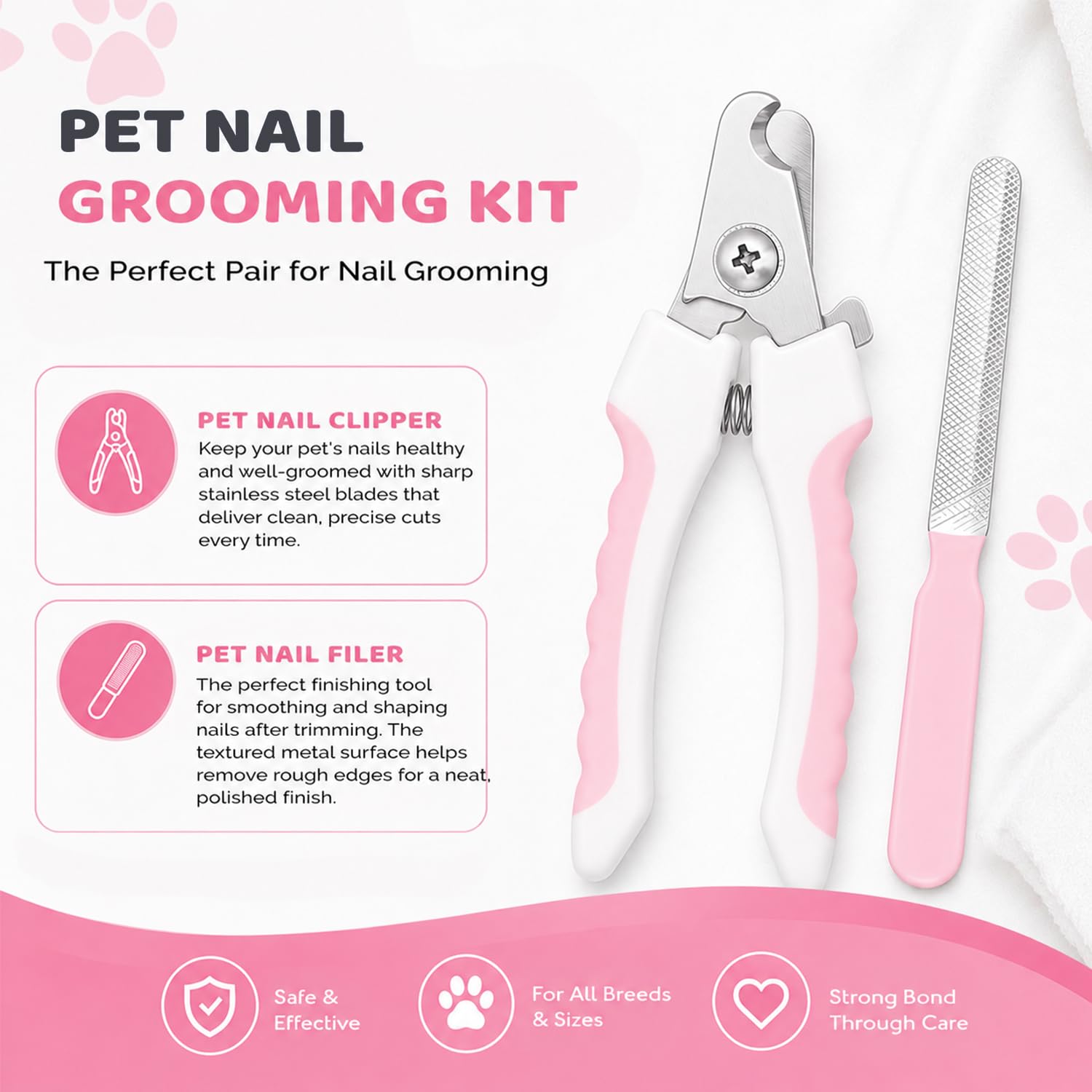 Petoska Animal Nail Cutter Clipper | Pet Grooming & Cleaning | Pink Nail Cutter with Filer for Puppies, Dogs, Cats, Kittens | Stainless Steel Blades | for Small Animals 4