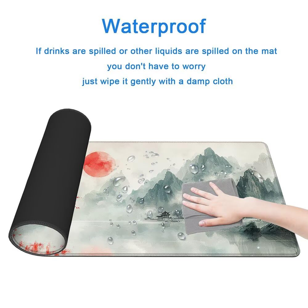 Podkładka pod mysz XXL 1200 x 600 mm, duża podkładka pod mysz w stylu retro z wodoodporną i antypoślizgową gumą, pod ręką Japonia zszyte krawędzie, poprawia precyzję i szybkość dla graczy, Q-64