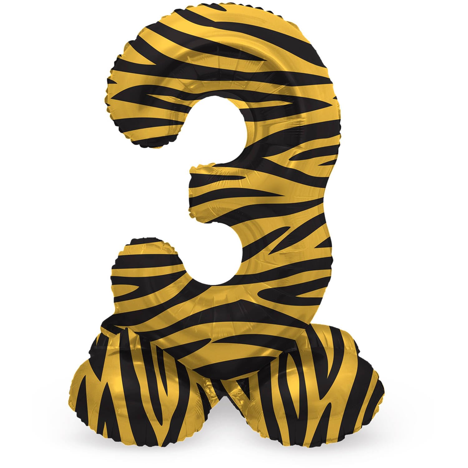 Folat 64753 Birthday Balloon Standing Number 3 Tiger Chic Lion Brown Black 41 cm Decoration Birthday Decoration Balloon Number No Helium Required Colourful