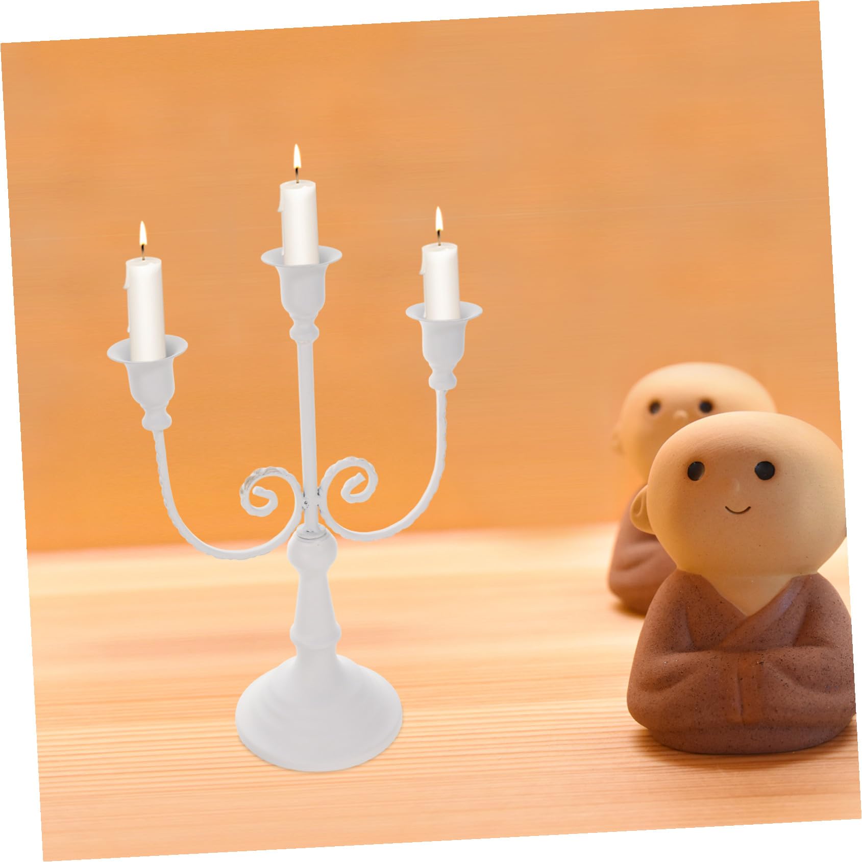 Candelabro in Ferro Stile Europeo a 3 Braccia Bianco Decorazione Staccabile per Tavolo Ambiente Halloween e Ringraziamento
