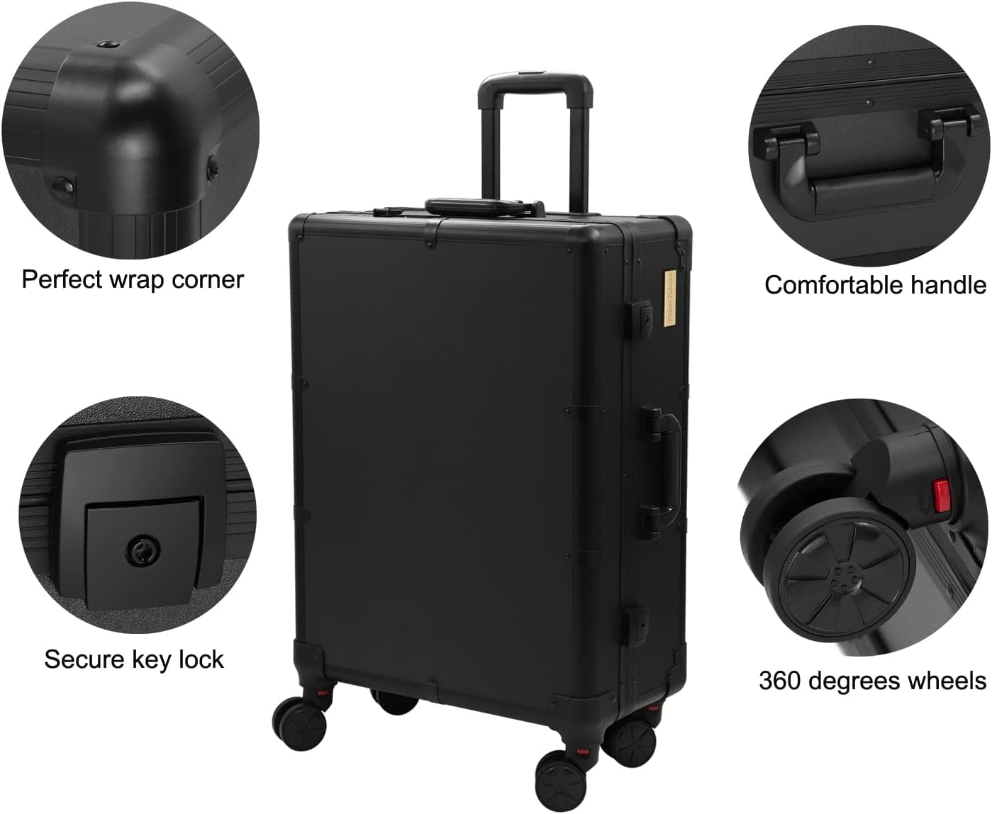 SHAMAX® Aluminum Professional Rolling Cosmetic Makeup Trolley Suitcase Train Case with Lighted Mirror LED Light Cosmetic Organizer Beauty Artist Trolley Studio (Black) 2
