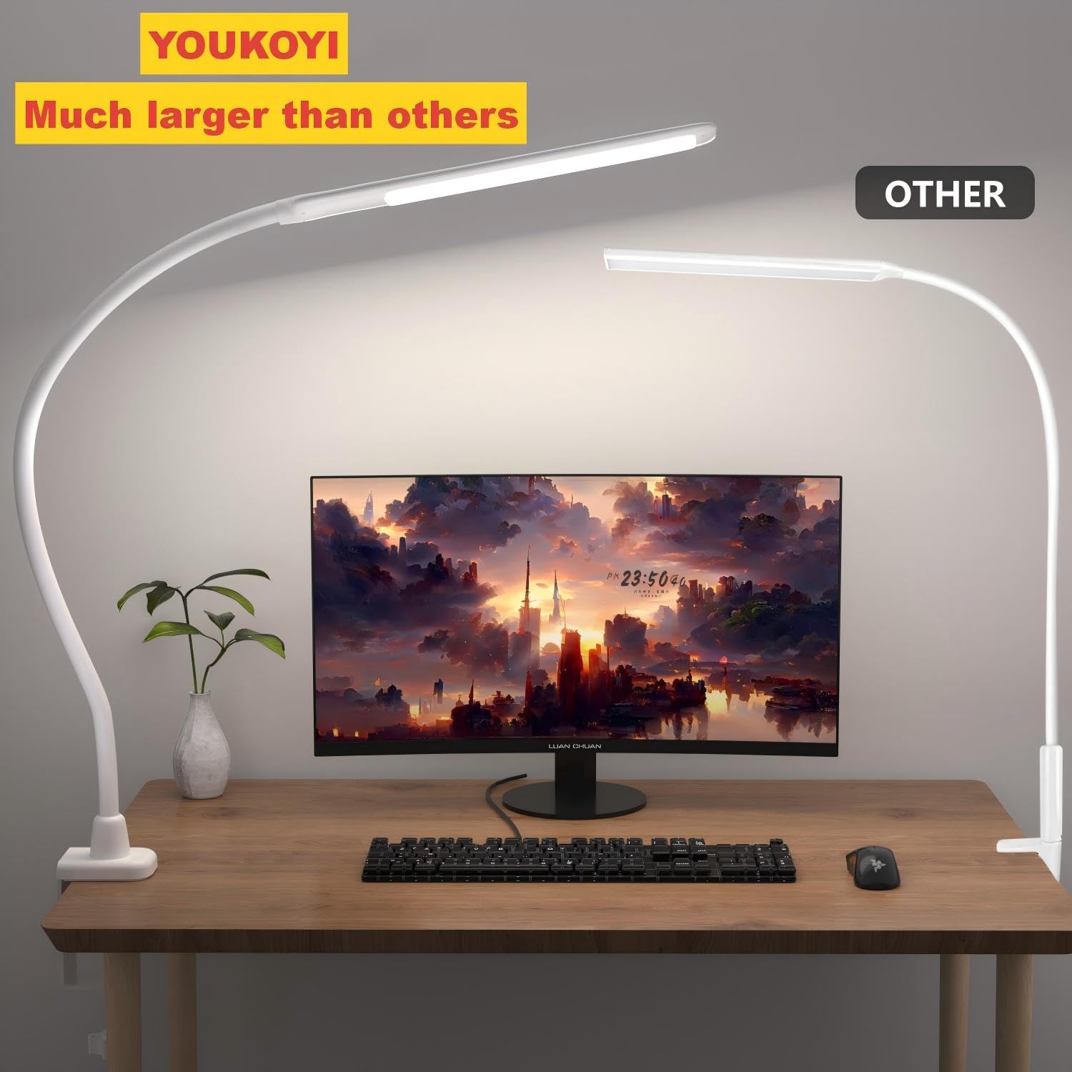 YOUKOYI Lámpara LED de Escritorio, Lámpara de Trabajo,Lámpara de Mesa de Oficina con Control Táctil, 3 Modos de Color y Regulable, Protección para Ojos, 9W Lampara con Pinza