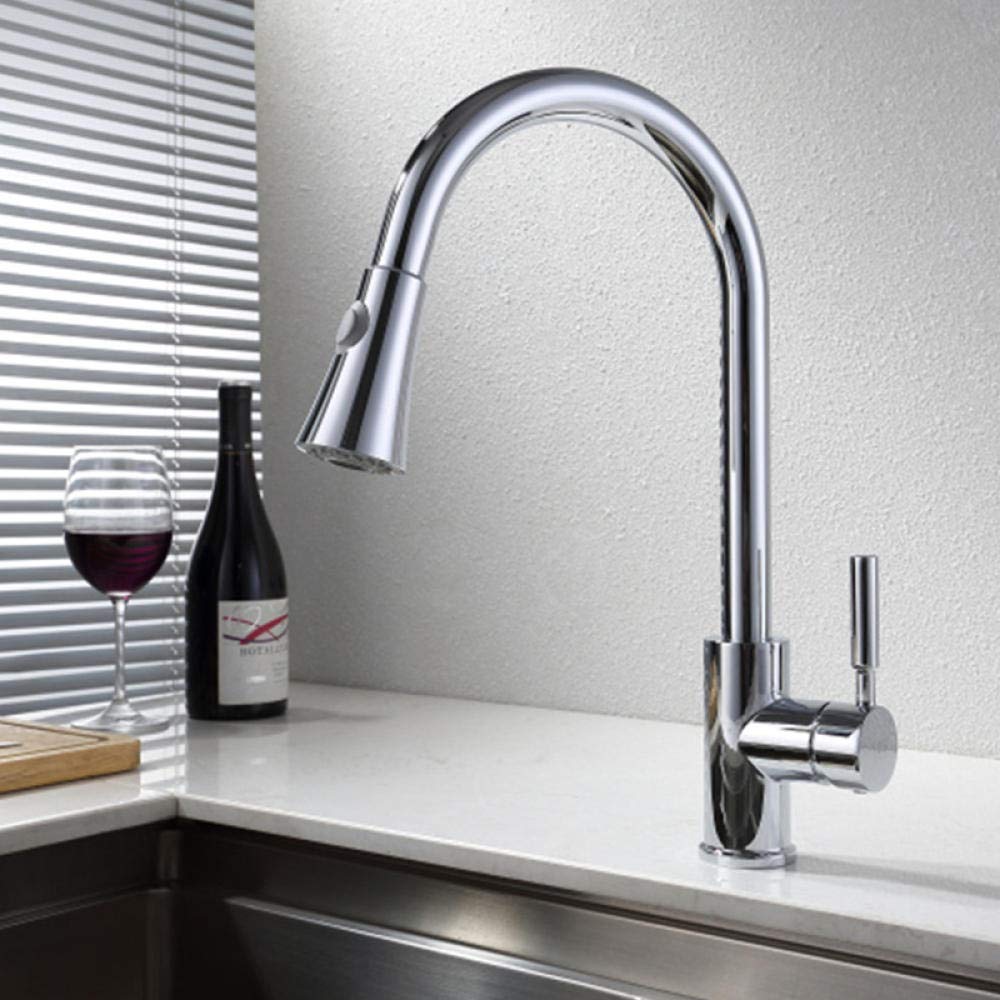 Taps with Pull Out Spray, Pull Out Kitchen Faucet Brass Mixer Tap Universal Single Handle Electroplated Multicolor(C)