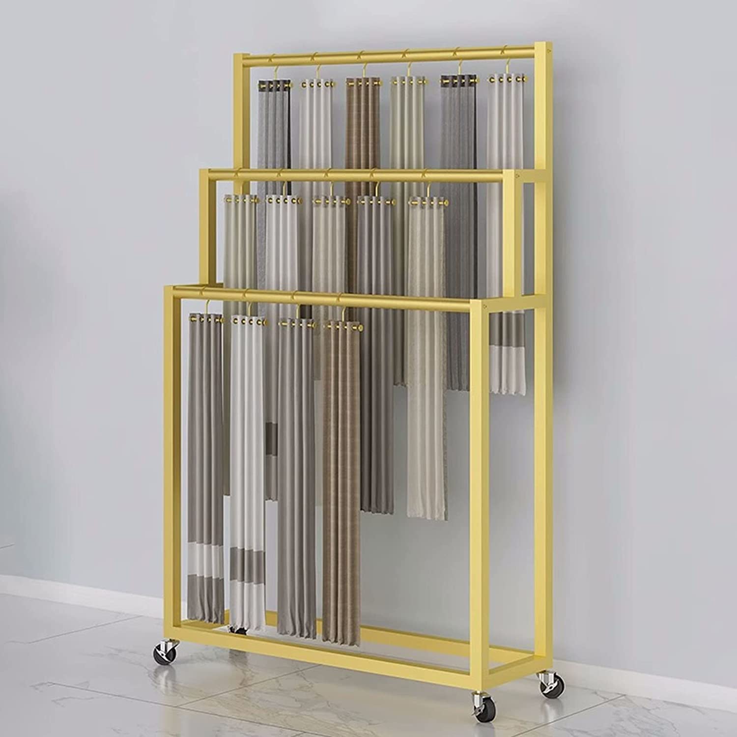 Regulowany wieszak na ubrania dla łatwej mobilności, idealny do sklepów, targów rzemieślniczych i prac domowych (złoty - 120 x 30 x 150 cm)
