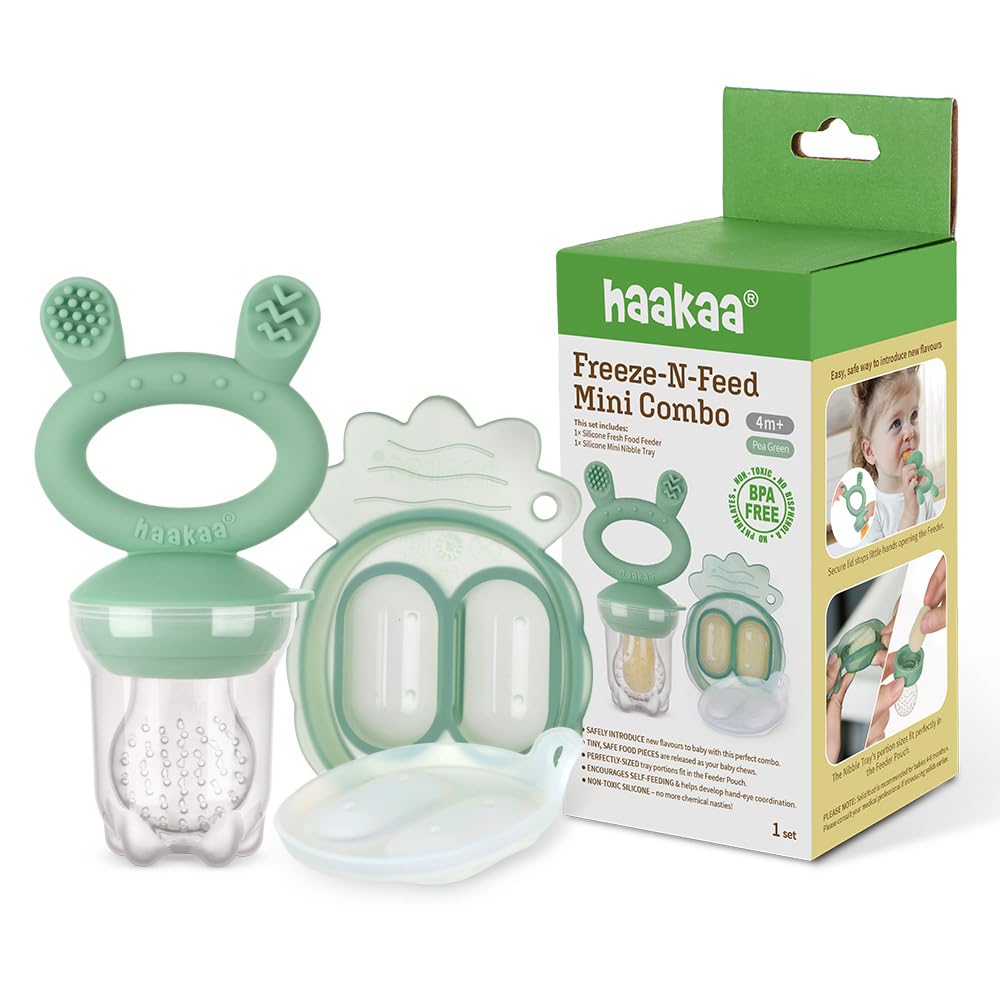 haakaa Freeze-N-Feed Mini Combo With Silicone Food Feeder&Silicone Mini Nibble Tray|Baby Solid Food Self Feeder|Breastmilk Popsicle Mold Storage&Feeder For Soothing Baby Gums 1 Pk (Pea Green),1 Count-picture-21
