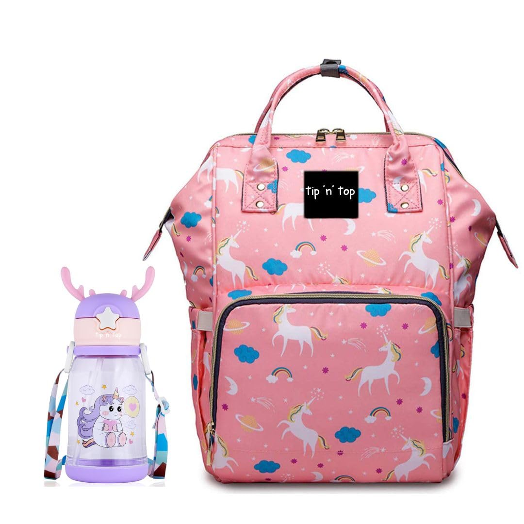 Baby Diaper Bag Kids Travelling Bag with Insulated Bottle Pockets for Toddlers & Infants (Combo of Unicorn Pink Bag & Bottle)-image-49
