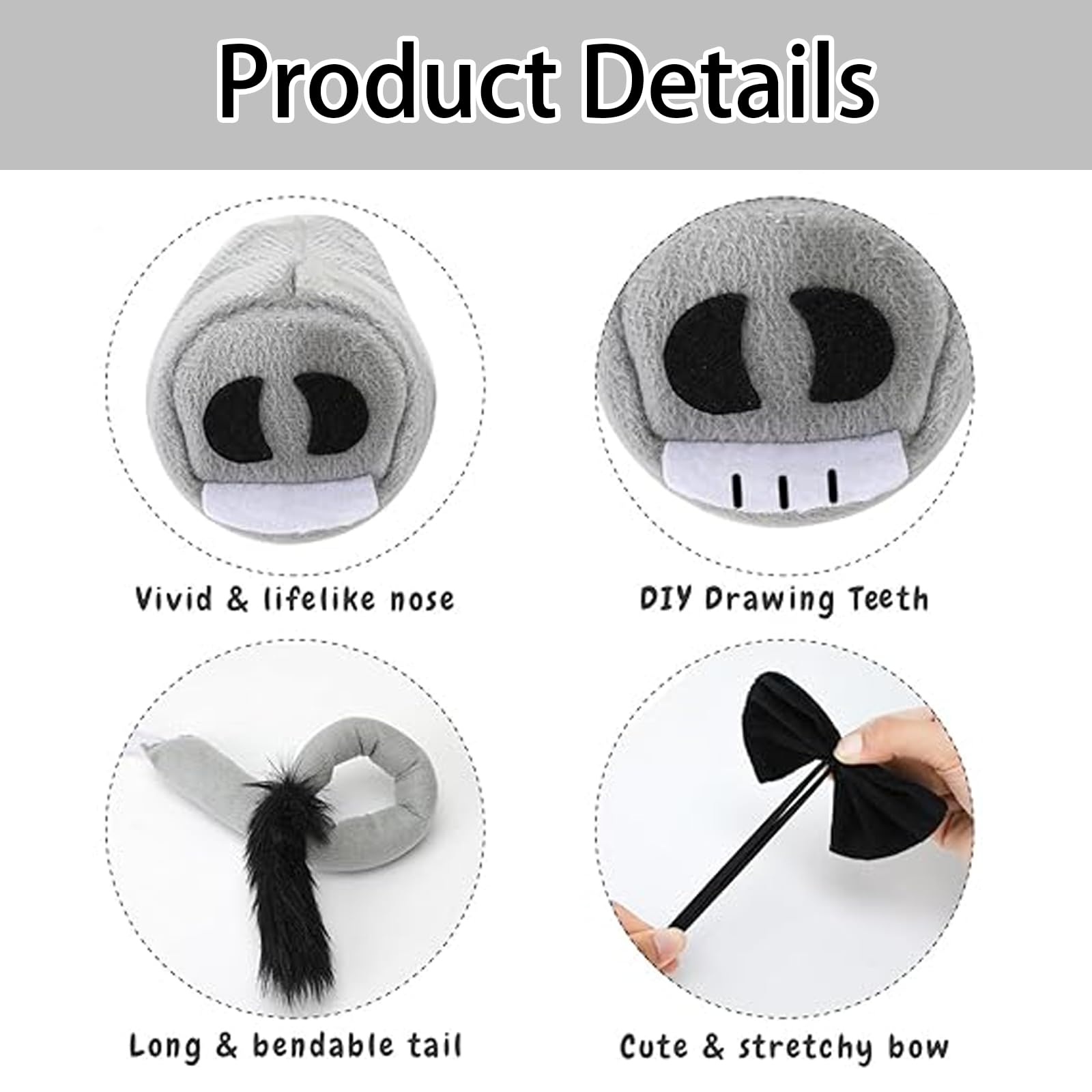 GWAWG Donkey Costume Accessory Set Donkey Ears Headband Tail Nose Bow Tie Animal Costume Fancy Dress for Carnival Halloween Daily Cosplay Parties - Image 3