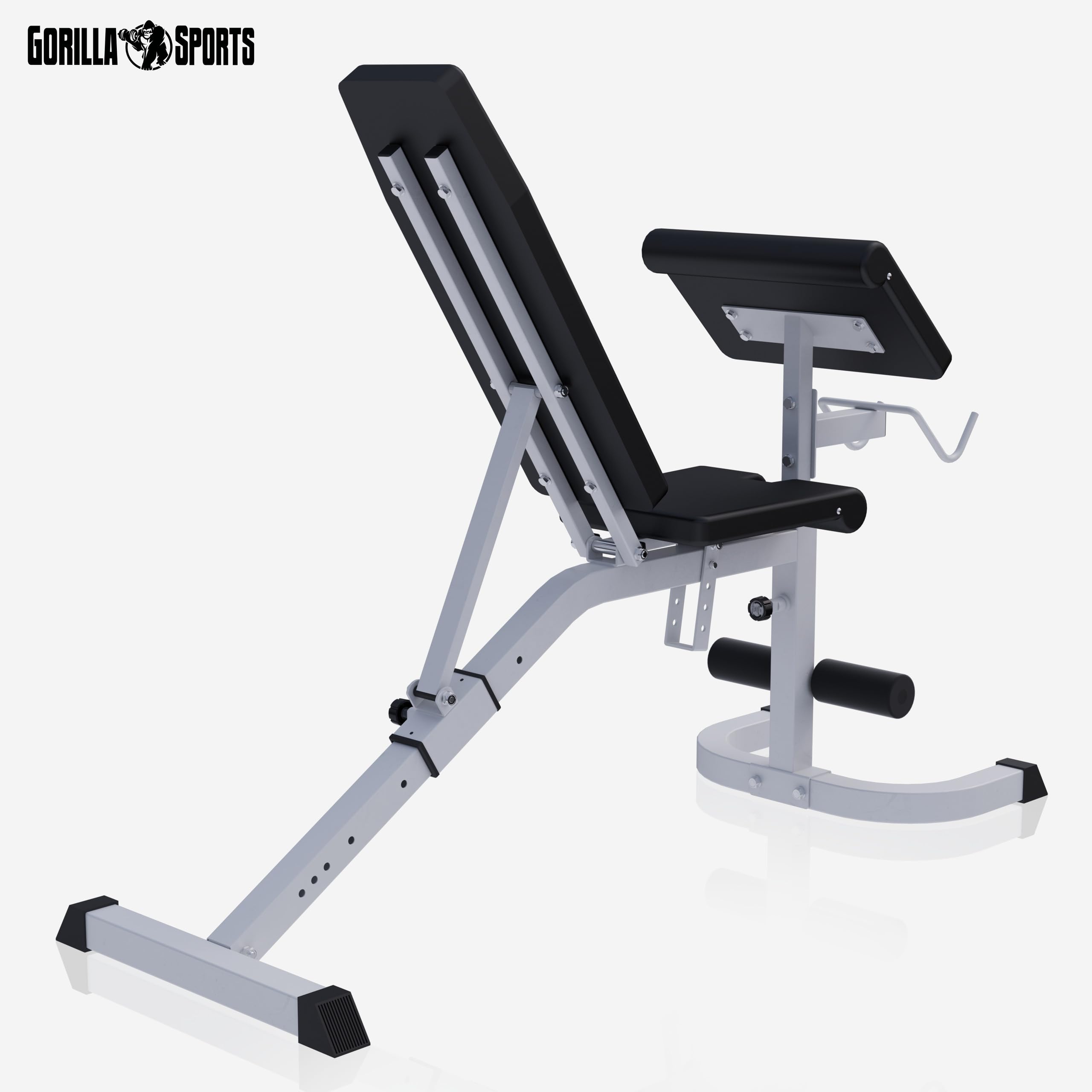 GORILLA SPORTS® Panca Palestra - Multifunzione, Regolabile, Piana, Inclinabile, con Supporto Curl per Braccia, Nero - Panca Pesi Inclinata, Allenamento a Casa, Addominali, Home Gym