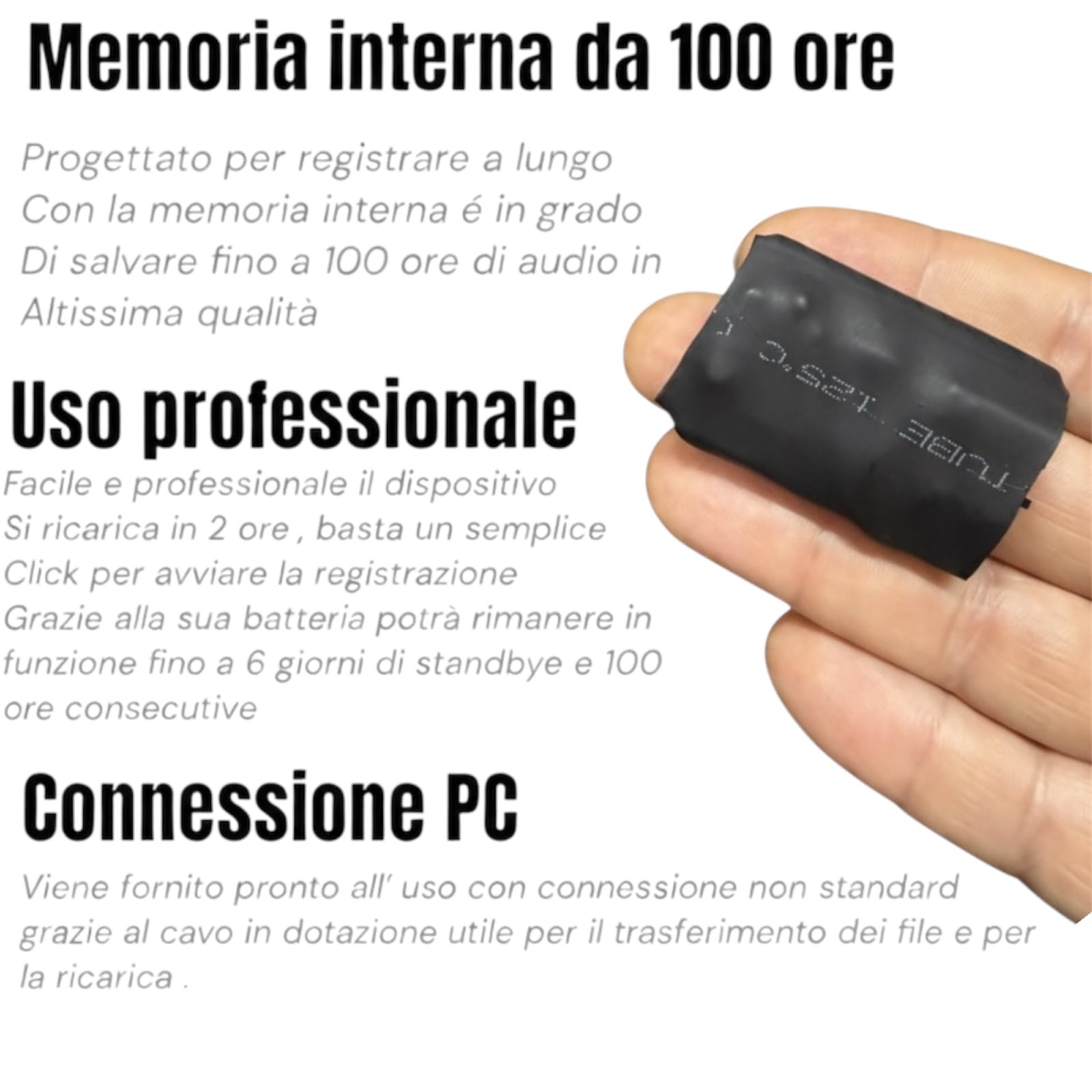 Micro Registratore spia audio professionale digitale 6 giorni, Attivazione vocale, vocale professionale riunioni, università lunga autonomia